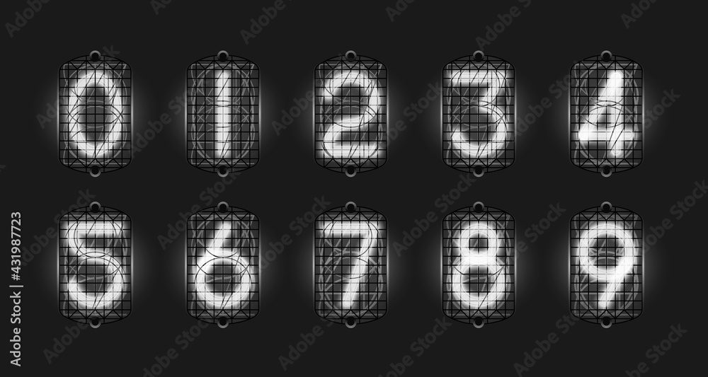 Set of retro neon numbers from white lamps in-12, nixie tube indicator ...