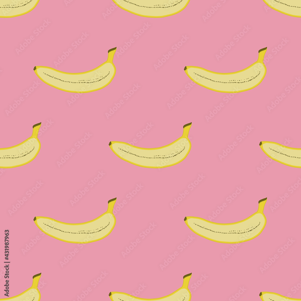 seamless pattern with banana on pink background