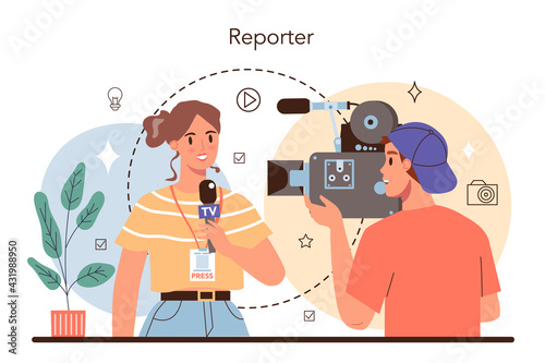 Journalist concept. Newspaper, internet and radio journalism.