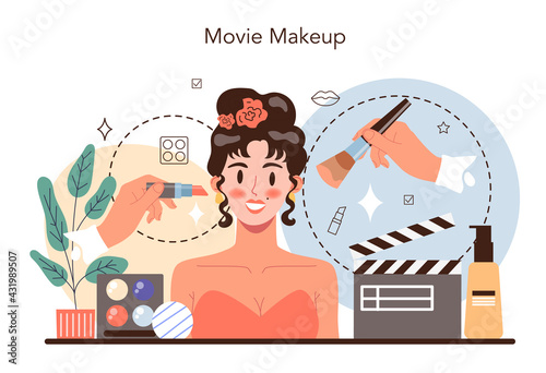 Movie make up artist concept. Professional artist applying cosmetics