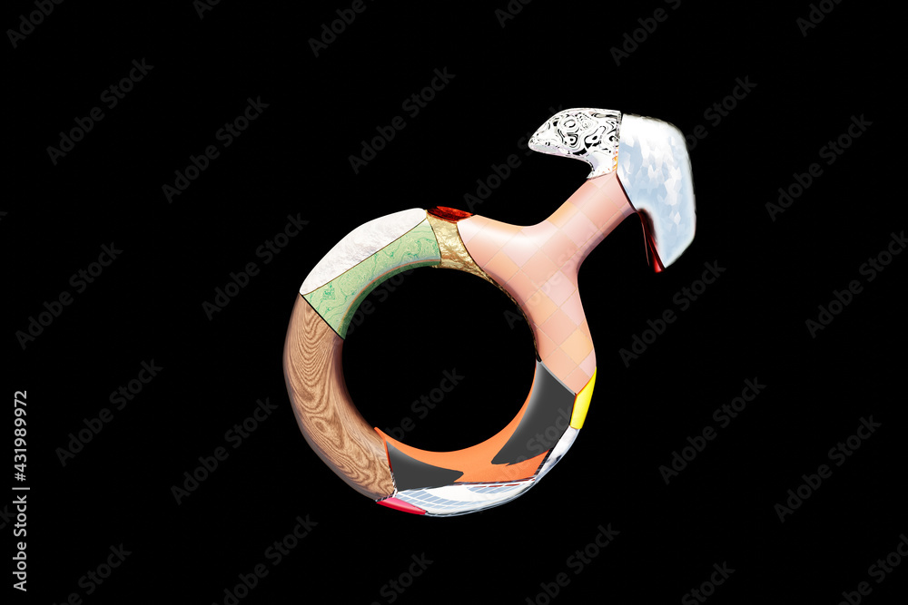 combination of materials in the male gender symbol. 3d