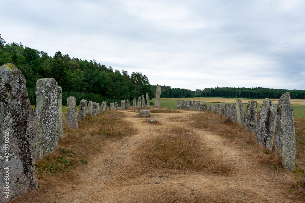 Sweden Standing Stones At Blomsholm.