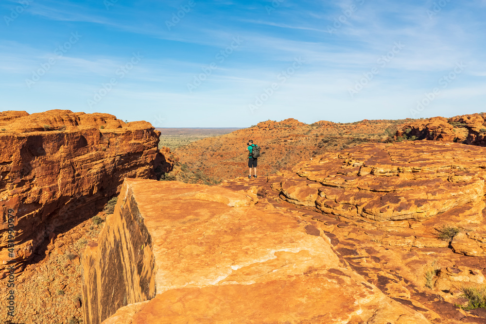 Male hiker photographing landscape of Kings Canyon Male hiker photographing landscape of Kings Canyon