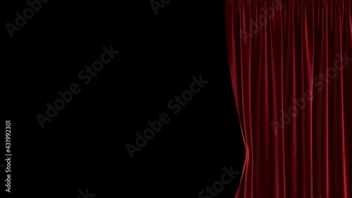Animation of the right red velvet curtain, including a black and white mask, to create a transparent background. High-quality 4K animation.
