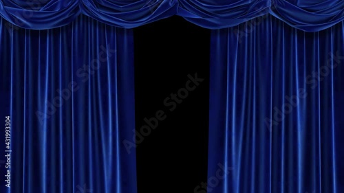 Animation of a blue velvet curtain and a black and white mask to create a transparent background. High-quality 4K animation.
