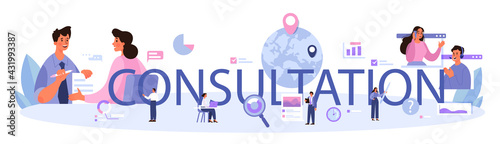 Consultation typographic header. Research and recommendation. Strategy