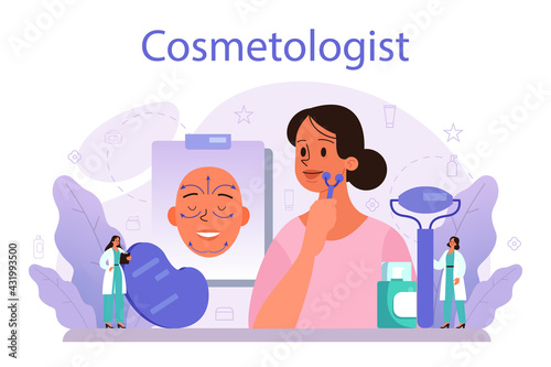 Cosmetologist concept, skin care and treatment. Young woman treating