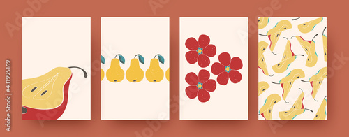 Set of fruit and floral shapes. Vector illustration. Collection of natural elements in pastel colors. Nature  fruit  flower concept for social media  postcards  invitations