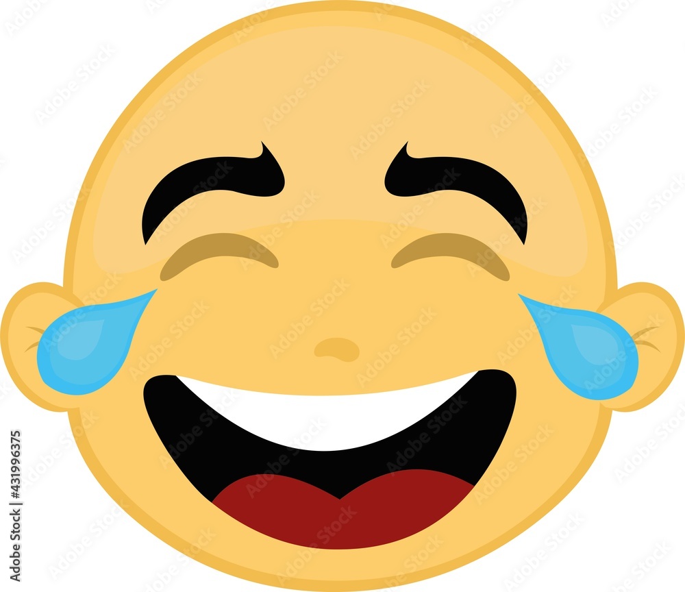 Vector illustration of the face of a bald and yellow character with a happy expression and laughing tears Vector illustration of the face of a bald and yellow character with a happy expression and laughing tears