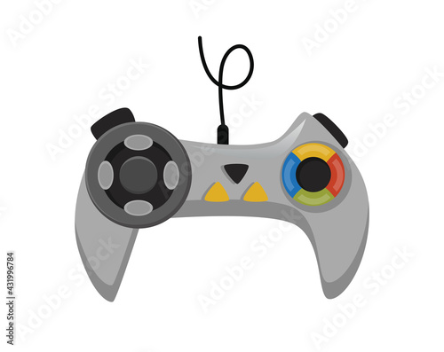 Joystick. Cartoon video game console. Entertainment play technology. Gamepad icon. Game-play console isolated on white background
