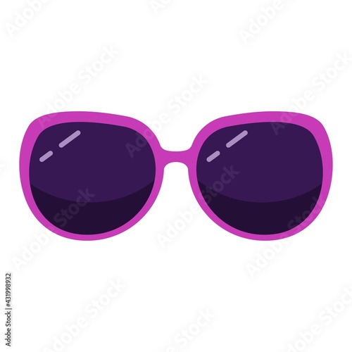 Sunglasses in pink frames with dark glasses template. Elegant purple lenses with protection trendy design cool eye optical and creative vector shapes.