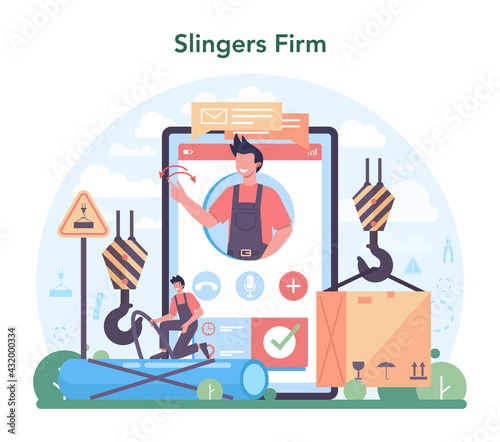 Slinger online service or platform. Professional workers of constructing