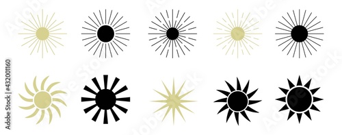 Set of ten sun icons. Vector illustration.