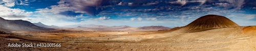 Desert panorama with mountain peaks on the Canary Island