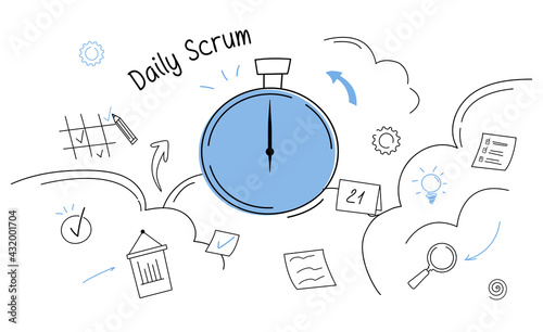 Business task board and daily scrum abstract concept
