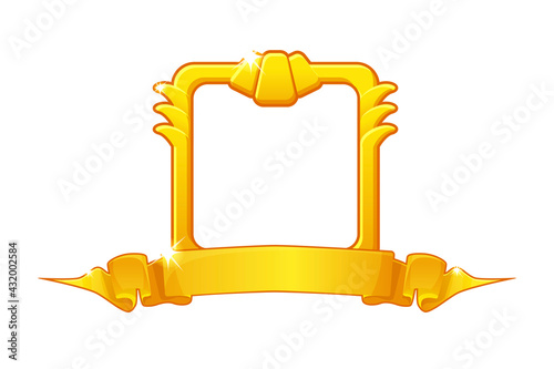 Gold frame with award ribbon, square template for ui game.