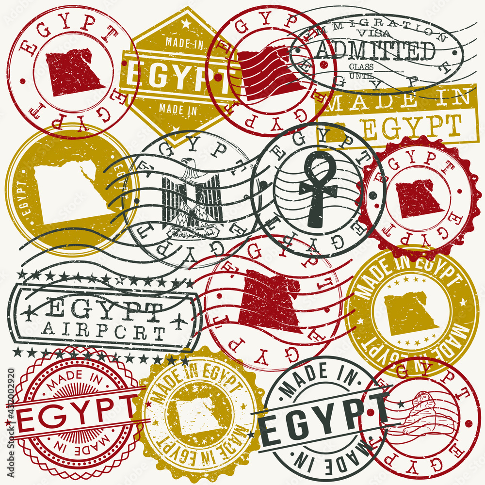 Egypt Set of Stamps. Travel Passport Stamps. Made In Product. Design ...