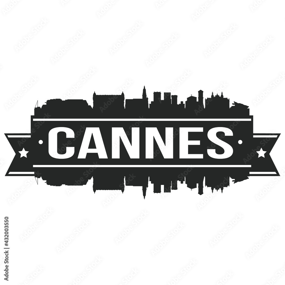 Cannes France Skyline Banner Vector Design Silhouette Art Stencil Illustration City.
