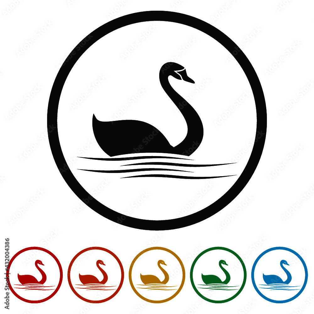 Swan on the water ring icon color set Swan on the water ring icon color set