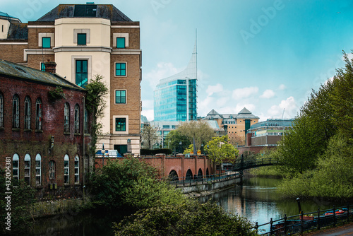The beautiful view of coastline of the canal in Reading in England.