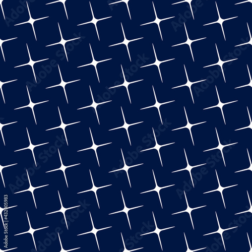 Blue seamless pattern with star. Background sparkling stars. Repeated starry texture. Repeating abstract pattern for design wallpaper, wrapping paper, gift wrapper, tile, prints. Vector illustration
