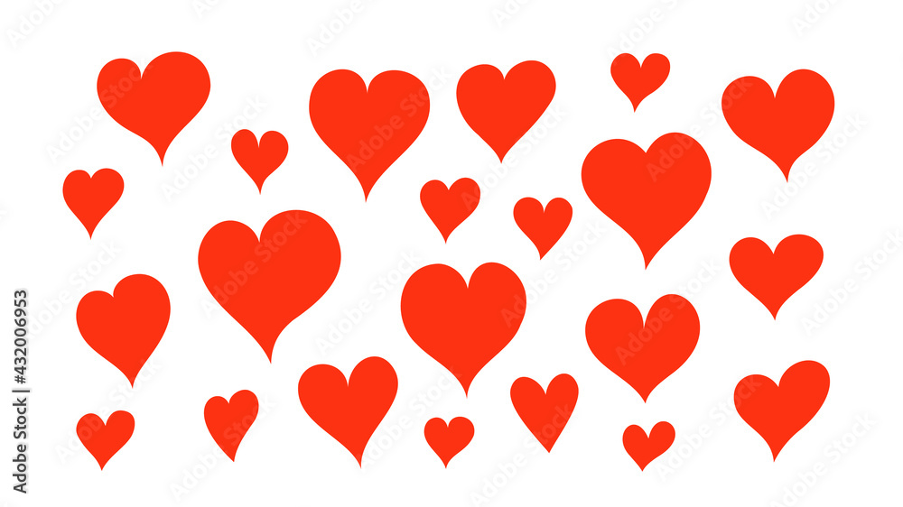 Heart in a doodle style, red hearts collection, all the elements are isolated and editable. Romantic symbols on white background. Vector illustration.