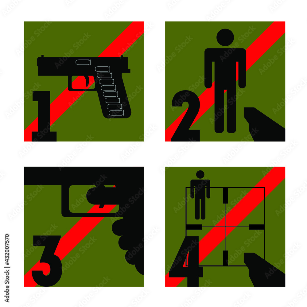 4 rules of gun safety in pictograms. vector infographics. can be used