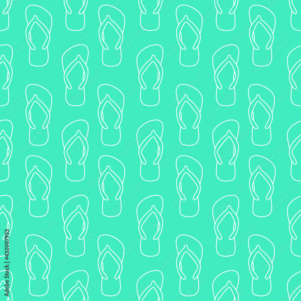 Outline flip flops seamless pattern on blue background. Vector illustration.