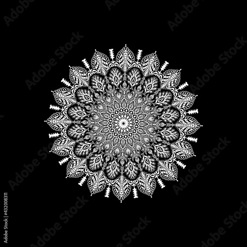 Flower Mandala. Alpona. Vintage decorative elements. Oriental pattern, illustration. Islam, Arabic, Indian, moroccan,spain, turkish, pakistan, chinese, mystic, ottoman motifs. photo