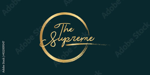 Golden Calligraphy 99 name of Allah. phrase The Supreme one. isolated circle brush.