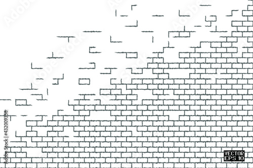 Abstract Black and White Structural Brick Wall. Striped Pattern with Squares. Solid Stone Surface. Vector. 3D Illustration