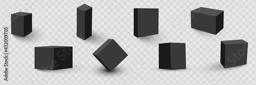 Set of four black blank boxes. Box templates for your design. Vector illustration.
