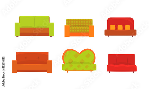 Couch or Sofa as Piece of Furniture for Seating Vector Set