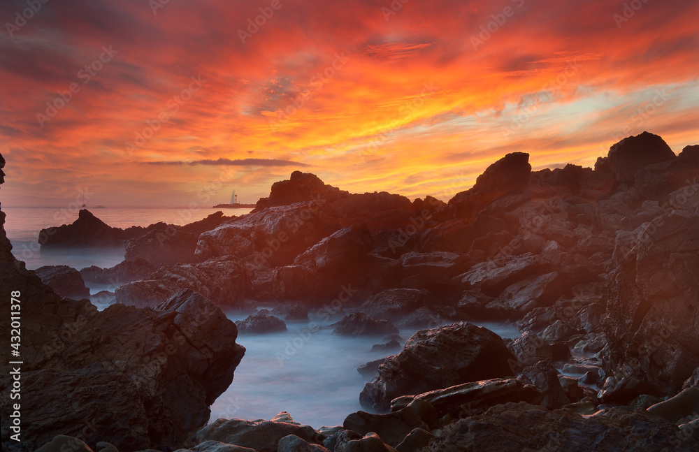 Fiery sunset at Corona del Mar, California Fiery sunset at Corona del Mar, California