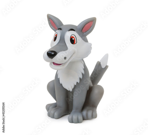 Rubber toy wolf isolated on white background