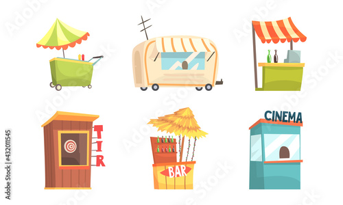 Street Booth and Stalls for Selling and Marketing Vector Set
