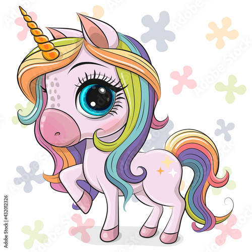 Cartoon Unicorn with a rainbow mane