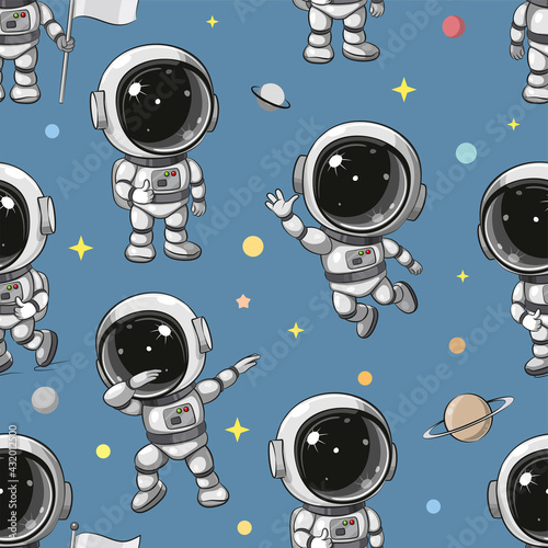 Seamless pattern Cute Cartoon astronaut