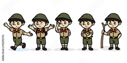 Cute kawaii boy scout kids mascot logo design illustration