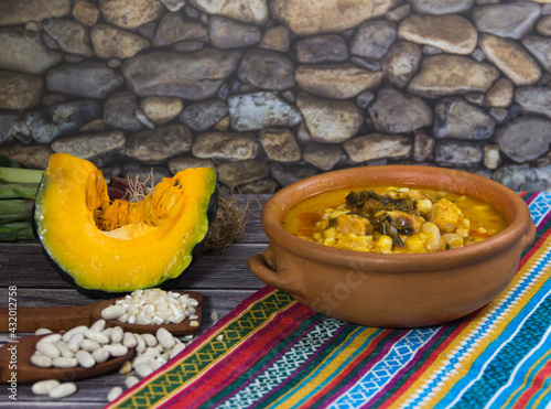 Northern locro dish and ingredients, typical to celebrate national days in Argentina. Traditional gastronomy
