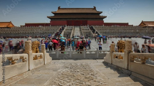 Sights of Beijing. Forbidden City. Lots of tourists in the Forbidden City. 4k. Time lapse 