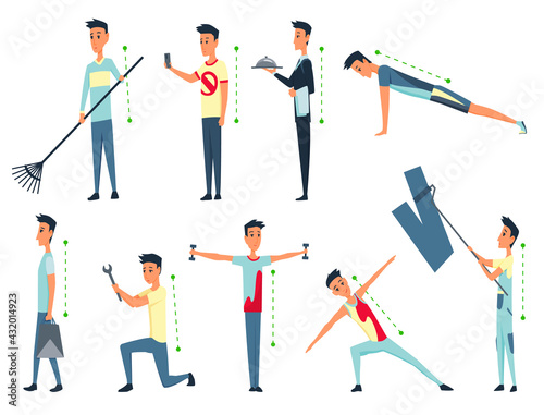 Posture and ergonomics. Correct alignment of human bodys posture for good personality and healthy of spine and bone. Health care illustration