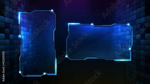 abstract futuristic background of blue glowing technology sci fi frame hud ui