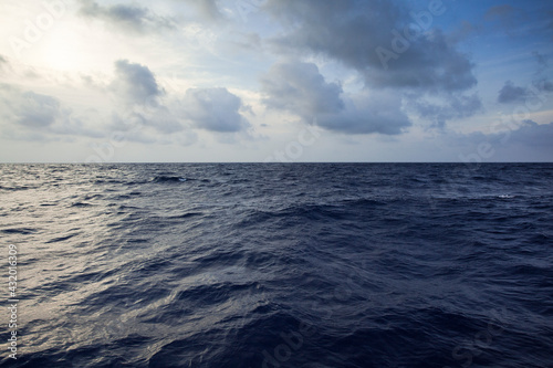 An image of the deep blue sea before sundown crossing the Caribbean Sea.