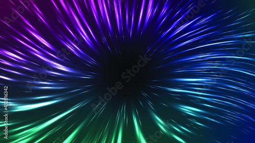 Vector illustration of faster than light (FTL) interstellar or intergalactic travel. Speed of light and hyperspace.