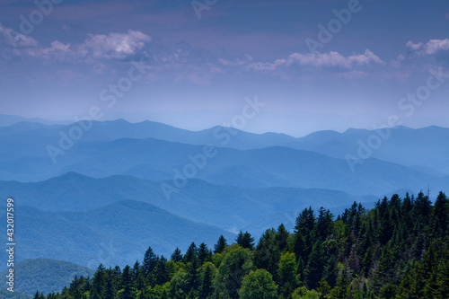blue ridge mountains with mixed tree forest and clouds, blue ridge parkway, north Carolina photo