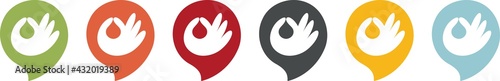 Coloured pin shaped icons of hand signs to say OK
