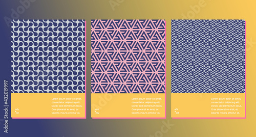 Set of posters with abstract minimalist geometric patterns in retro style. Vector illustration.