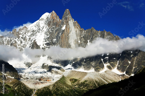 Scenic sunset view of Aiguille Verte et Les Drus, Haute Savoie, France photo