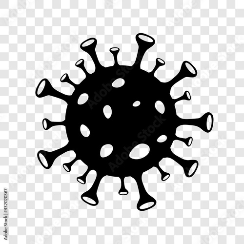 Black Virus Icon isolated on transparent background. Vector Coronavirus sign